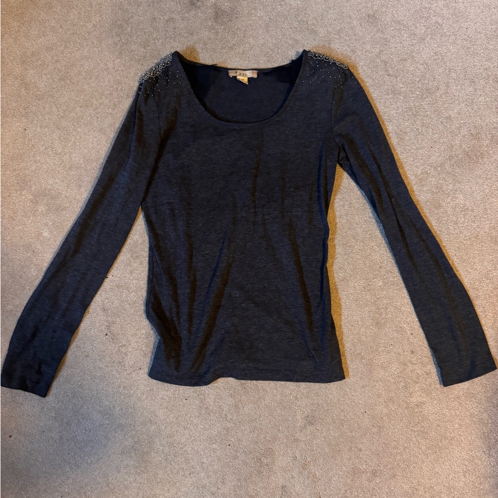 Forever 21 Embellished Dark Gray Long Sleeve Top